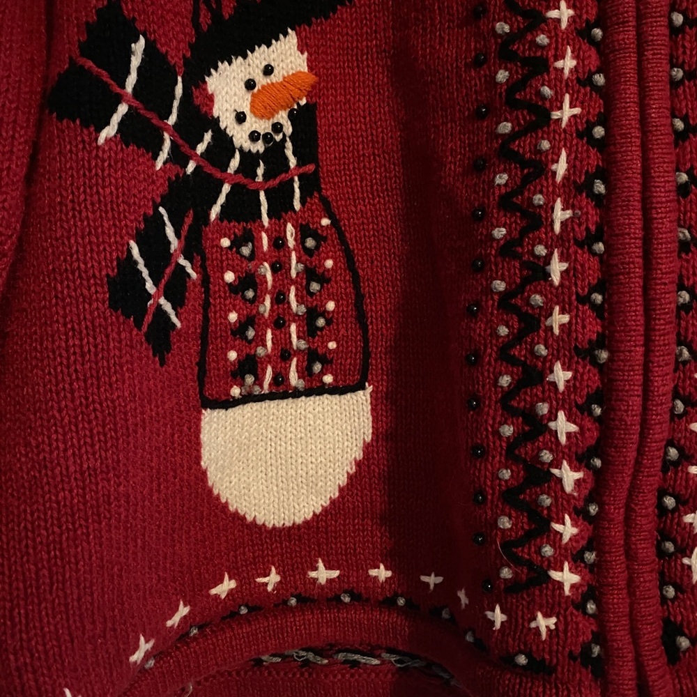 Vintage Timberlea Zip Up Christmas Sweater Snowman Beaded Size XL - Picture 4 of 7